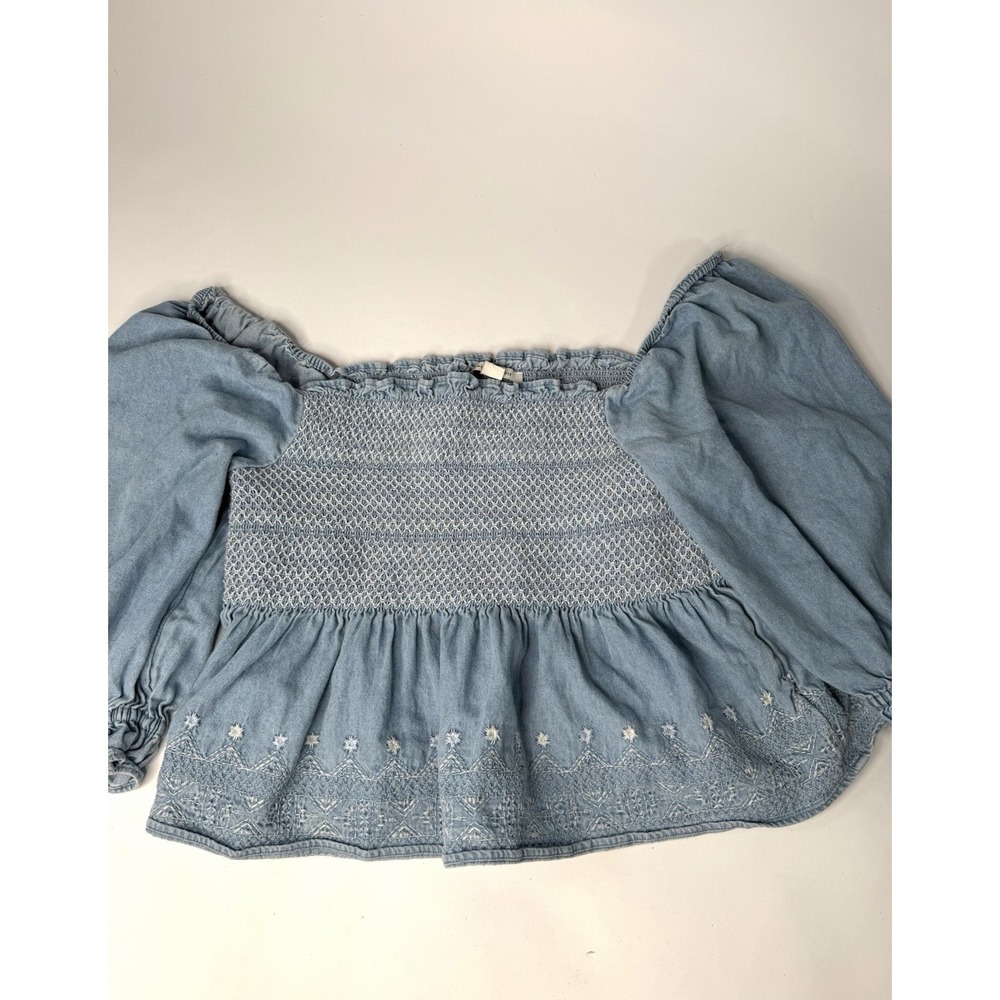 American Eagle Smocked Square Neck Babydoll Top Blue Women's Medium